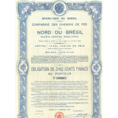 Etats-Unis du Brésil - Cie du Chemin de Fer du Nord du Brésil (Obl 500 F)