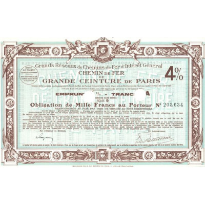 Grands Réseaux de Chemins de Fer d'Intérêt Général - Chemin de Fer de Grande Ceinture de Paris 4% (Obl 4% 1000 F)