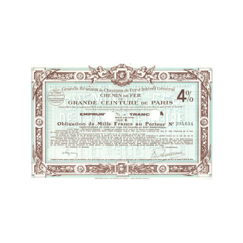 Grands Réseaux de Chemins de Fer d'Intérêt Général - Chemin de Fer de Grande Ceinture de Paris 4% (Obl 4% 1000 F)