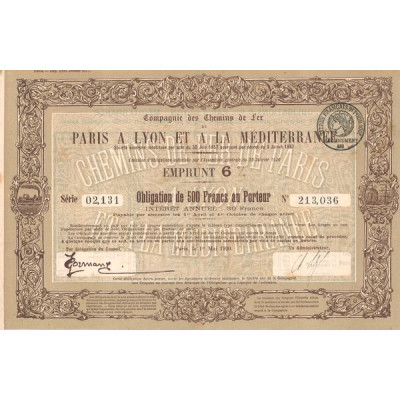 Cie des Chemins de Fer de Paris à Lyon et à la Méditerranée (Obl 500 F 6 %)