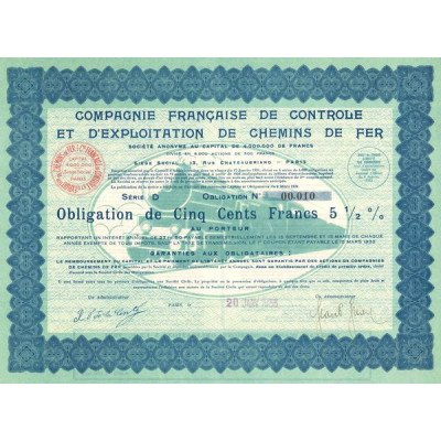 Cie Française de Contrôle et d'Exploitation de Chemins de Fer (Obl 500 F 5% 1/2)