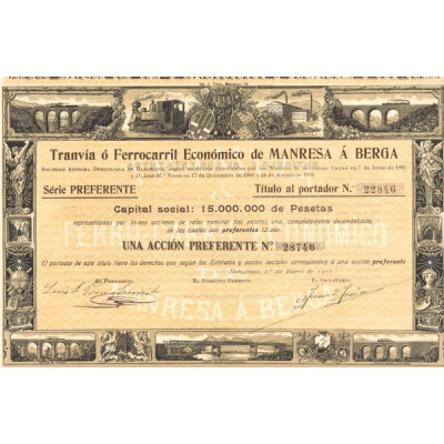 Tranvia o Ferrocarril Economico de Manresa a Berga (Titre 01 Act 500 Pesetas)