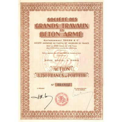 Sté des Grands Travaux en Béton Armé - Anciennement Tricon & Cie (Act 3750 F)