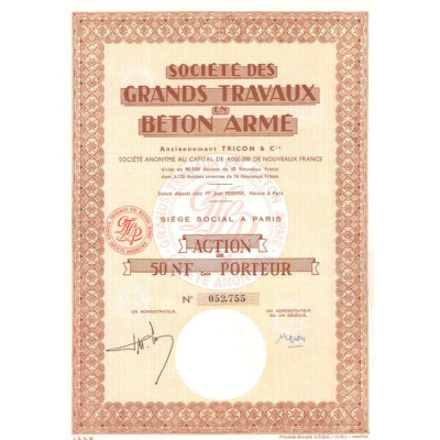 Sté des Grands Travaux en Béton Armé - Anciennement Tricon & Cie (Act 50 NF)
