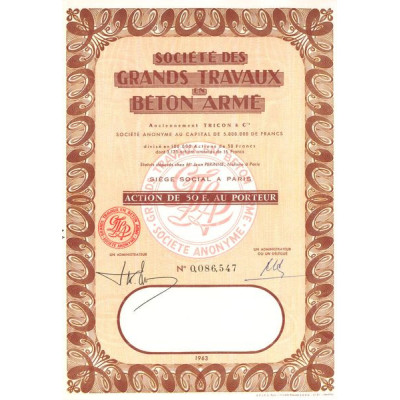 Sté des Grands Travaux en Béton Armé - Anciennement Tricon & Cie (Act 50 F)