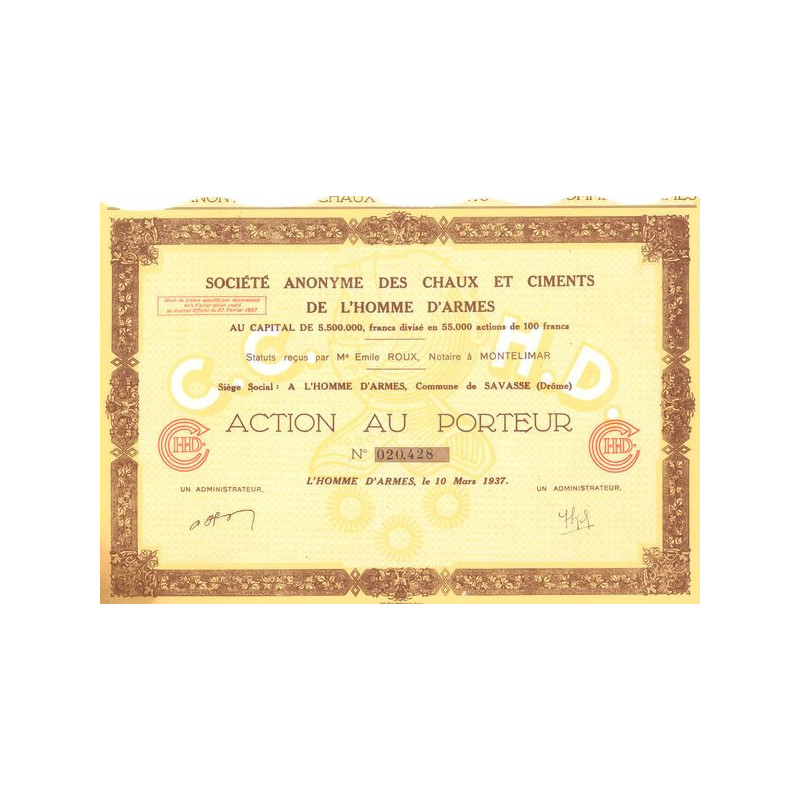 S.A. des Chaux et Ciments de l'Homme d'Armes (Act 100 F)