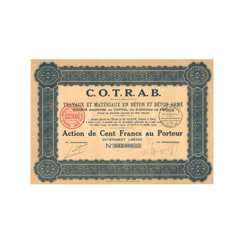 C. O. T. R. A. B. Travaux et Matériaux en Béton et Béton Armé (Act 100 F)