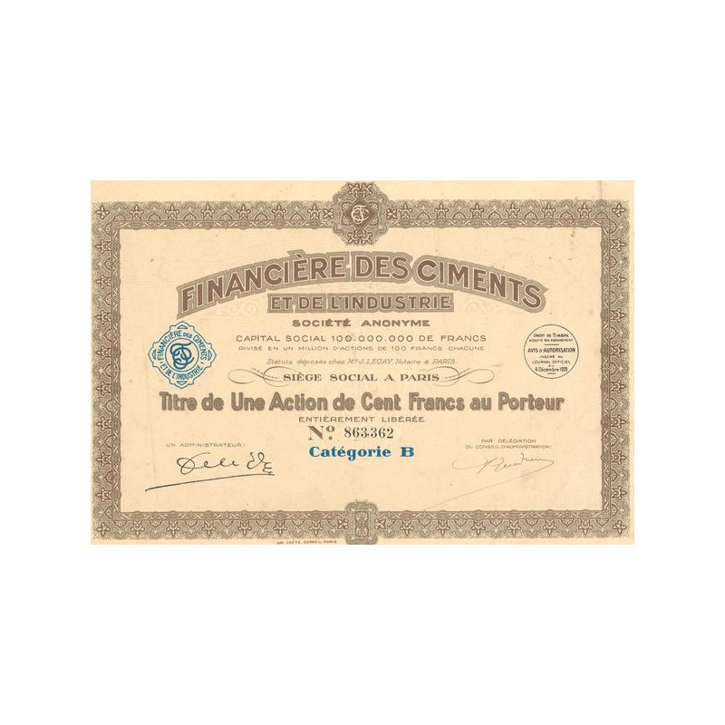 Financière des Ciments et de l'Industrie (Titre 01 Act 100 F)
