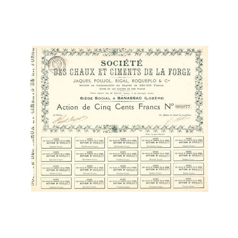 Sté des Chaux et Ciments de la Forge (Act 500 F)