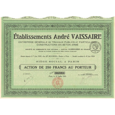 Ets André Vaissaire - Entreprise Gale de Travaux Publics et Particuliers Constructions en Béton Armé (Act 250 F)
