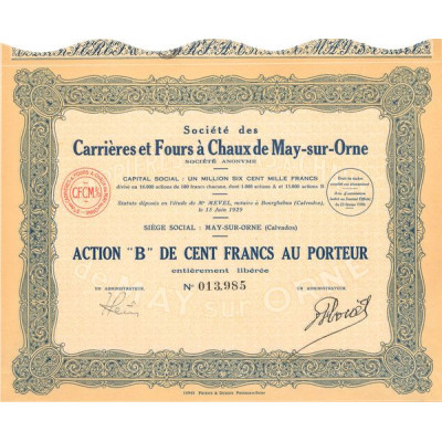 Sté des Carrières et Fours à Chaux de May-sur-Orne (Act B 100 F)