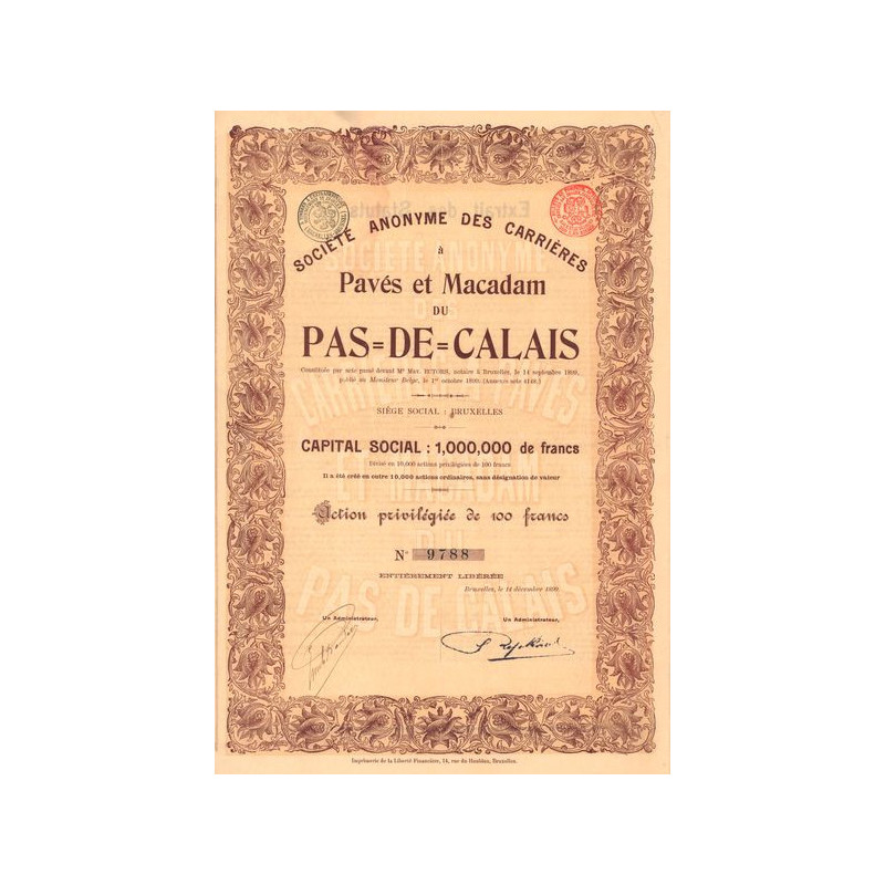 S.A. des Carrières à Pavés et Macadam du Pas-de-Calais (Act Privil 100 F)