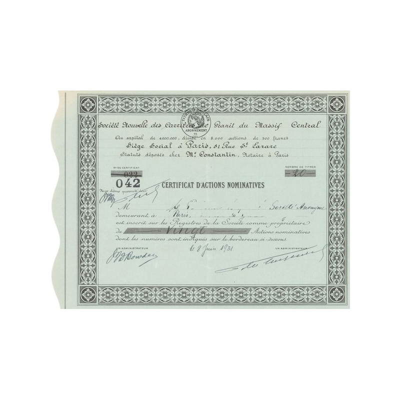 Sté Nouvelle des Carrières de Granit du Massif Central (Titre 20 Act Nomin)