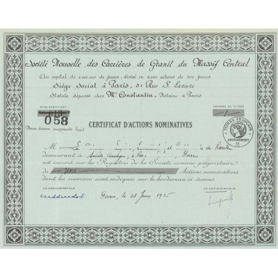 Sté Nouvelle des Carrières de Granit du Massif Central (Titre 01 Act Nomin)