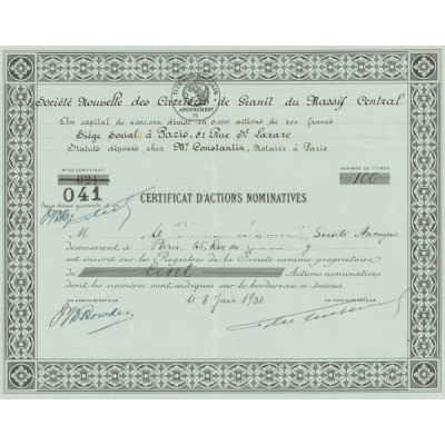 Sté Nouvelle des Carrières de Granit du Massif Central (Titre 100 Act Nomin)