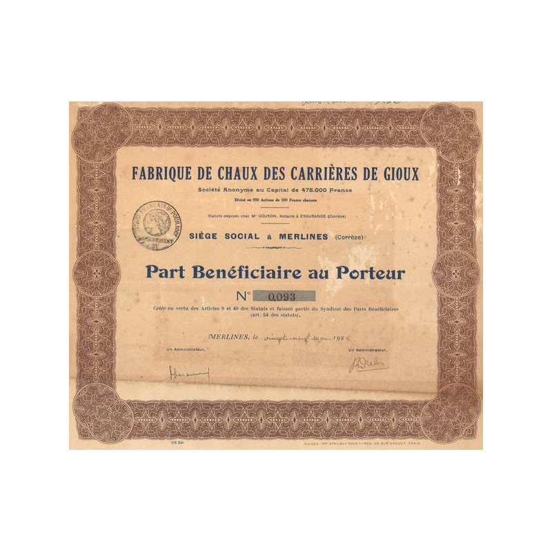 Fabrique de Chaux des Carrières de Gioux (PB)