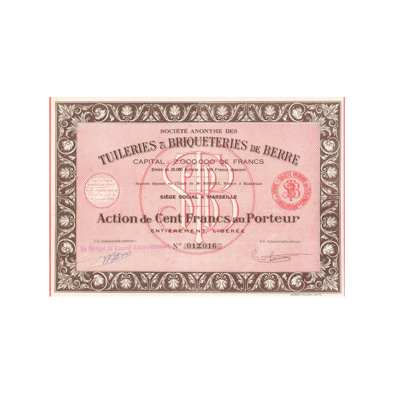 S.A. des Tuileries & Briqueteries de Berre (Act 100 F)