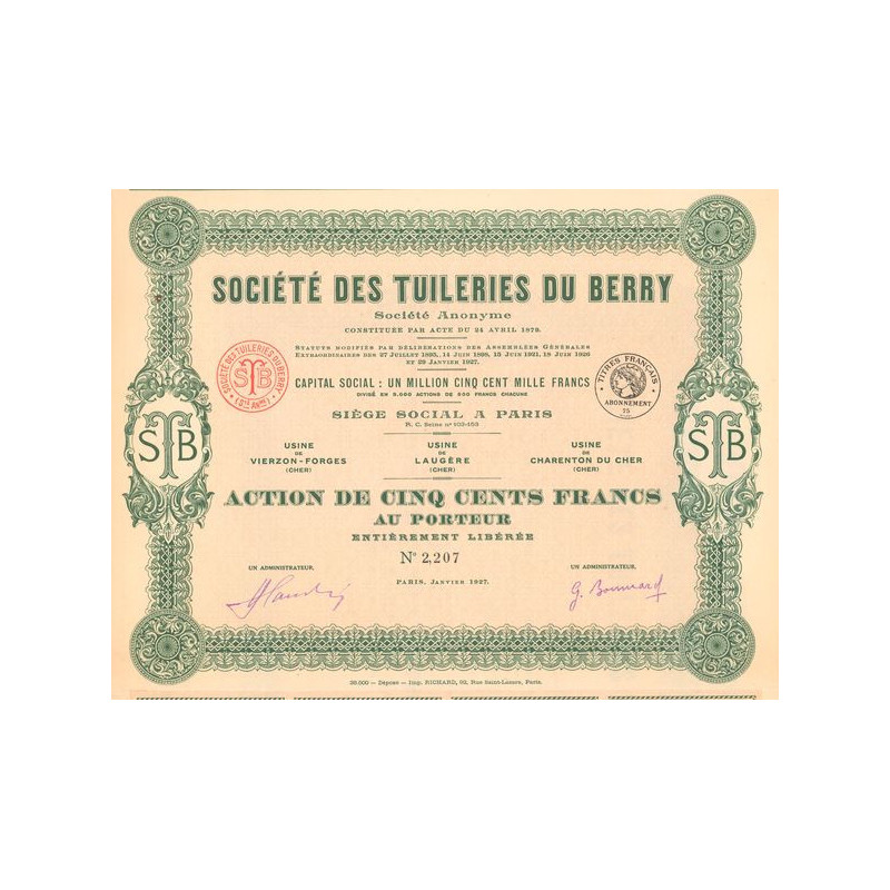 Sté des Tuileries du Berry (Act 500 F)