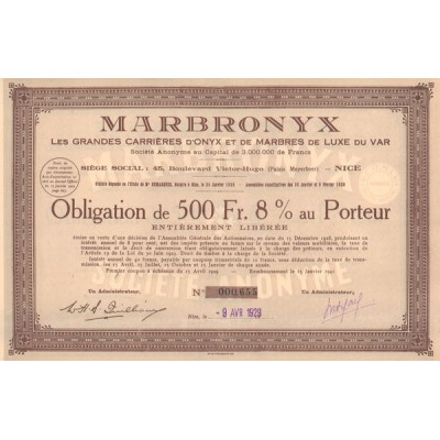 Marbronyx - Les Grandes Carrières d'Onyx et de Marbres de Luxe du Var (Obl 500 F 8%)