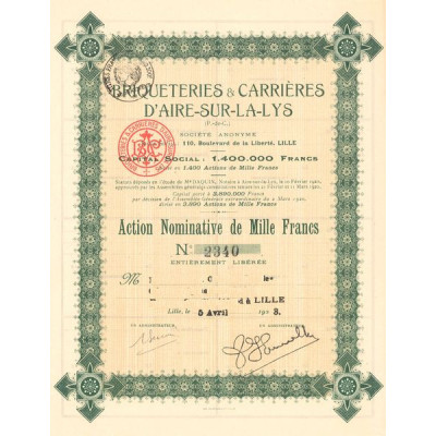 Briqueteries & Carrières d'Aire-sur-la-Lys (Act Nomin 1000 F)