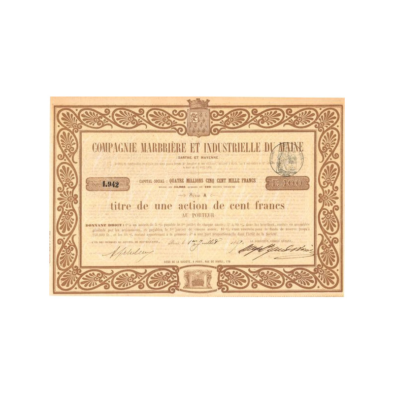 Cie Marbrière et Industrielle du Maine (Titre 01 Act 100 F)