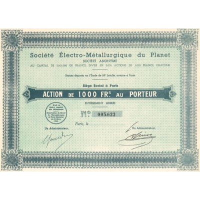 Sté Electro-Métallurgique du Planet (Act 1000 F)