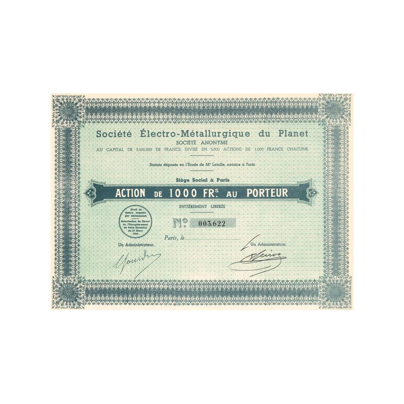 Sté Electro-Métallurgique du Planet (Act 1000 F)