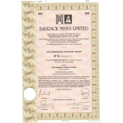 Barrack Mines Ltd (Titre 500 Act 0.20 Each)