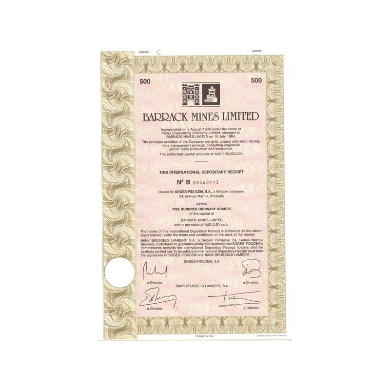 Barrack Mines Ltd (Titre 500 Act 0.20 Each)