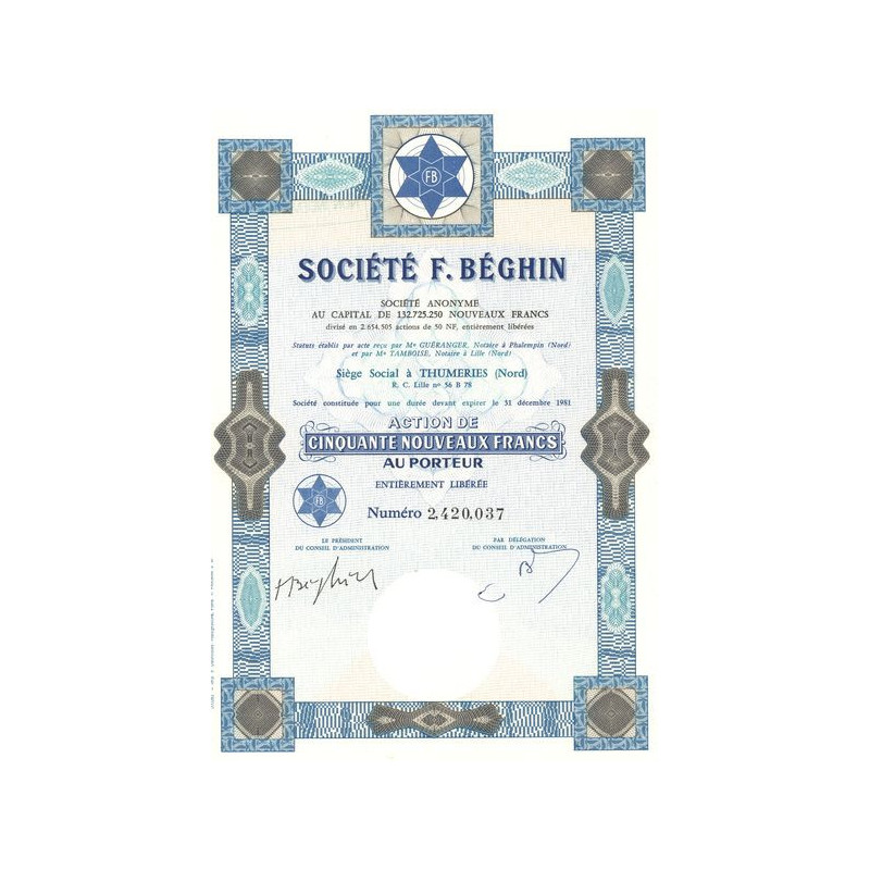 Sté F. Béghin (Act 50 NF)