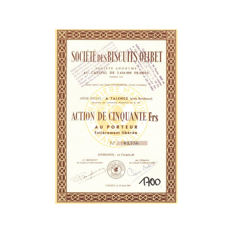 Sté des Biscuits Olibet (Act 50 F) (Modele 2)