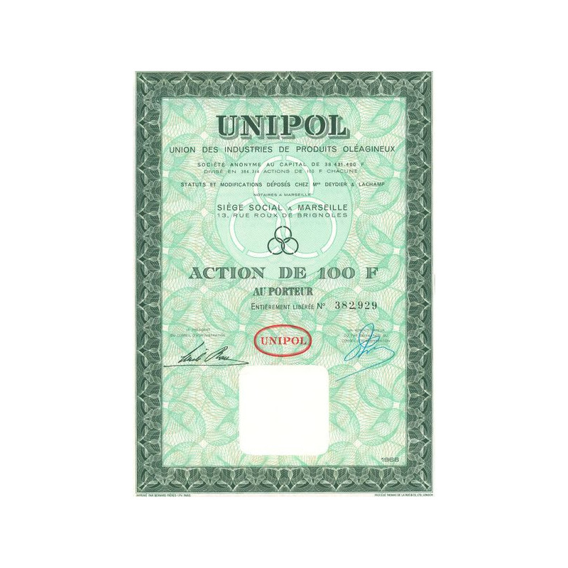 Unipol - Union des Industries de Produits Oléagineux (Act 100 F)