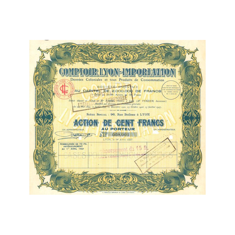 Comptoir Lyon-Importation - Denrées Coloniales et tous Produits de Consommation (Act 100 F)