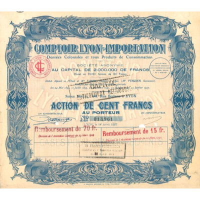 Comptoir Lyon-Importation - Denrées Coloniales et tous Produits de Consommation (Act 100 F) (Modele 2)