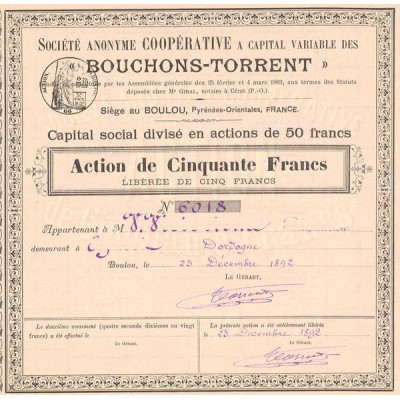 S.A. Coopérative a Capital Variable des "Bouchons-Torrent" (Act 50 F)