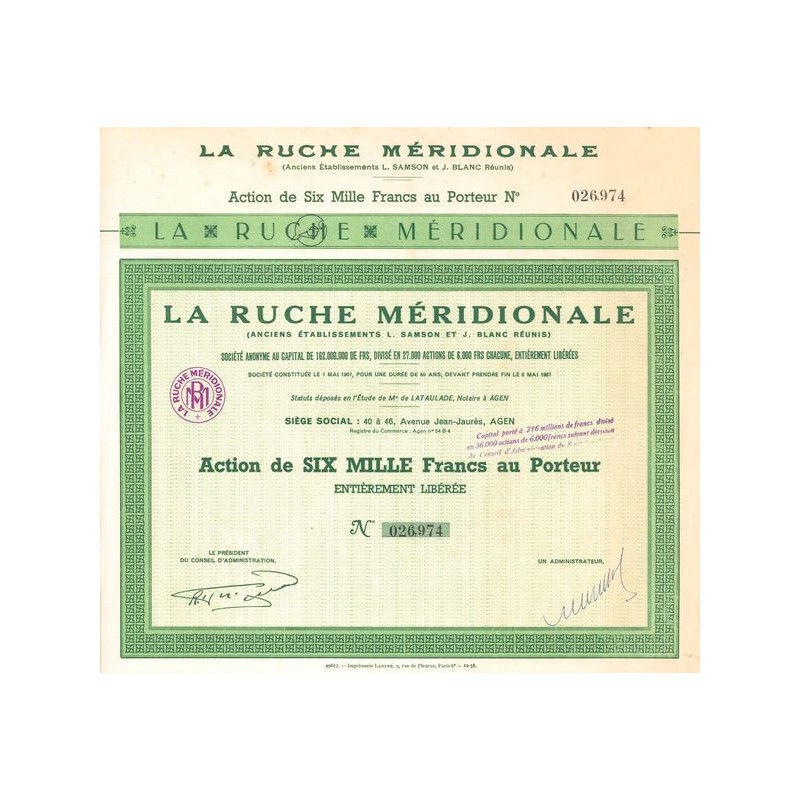 La Ruche Méridionale (Anc Ets L. Samson et J. Blanc réunies) (Act 6000 F)