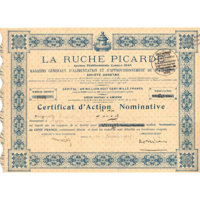 La Ruche Picarde - Anciens Ets Camille Dan - Magasin Généraux d'Alimentation et d'Approvisionnement du Nord Ouest (Certif Act No