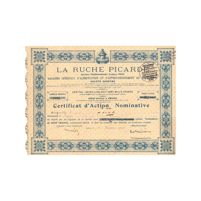 La Ruche Picarde - Anciens Ets Camille Dan - Magasin Généraux d'Alimentation et d'Approvisionnement du Nord Ouest (Certif Act No