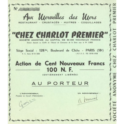 Aux Merveilles des Mers - Restaurant - Crustacés - Huitres - Coquillages "Chez Charlot Premier" (Act 100 NF)