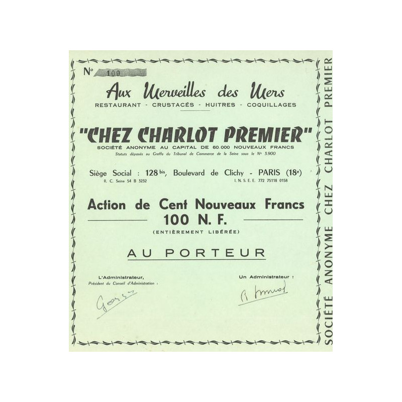 Aux Merveilles des Mers - Restaurant - Crustacés - Huitres - Coquillages "Chez Charlot Premier" (Act 100 NF)