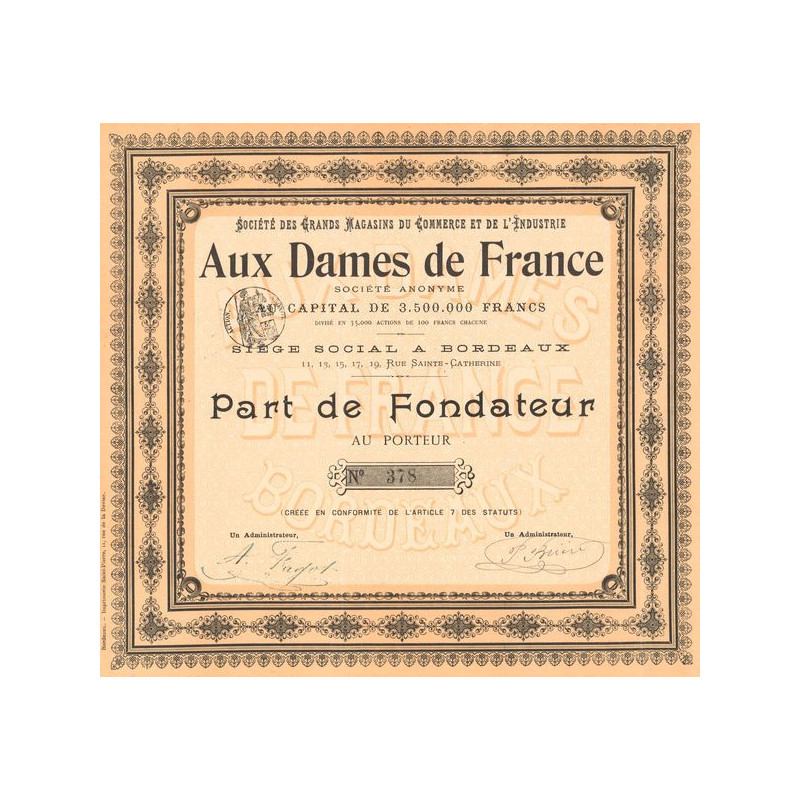 Sté des Grands Magasins du Commerce et de l'Industrie - Aux Dames de France (PF)