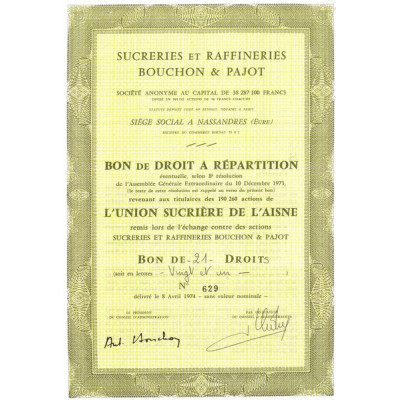 Sucreries et Raffineries Bouchon & Pajot (Titre 21 Bon Nomin)