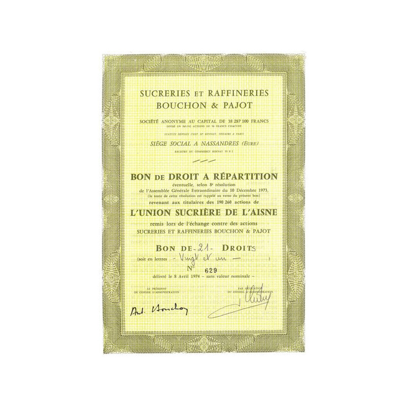 Sucreries et Raffineries Bouchon & Pajot (Titre 21 Bon Nomin)