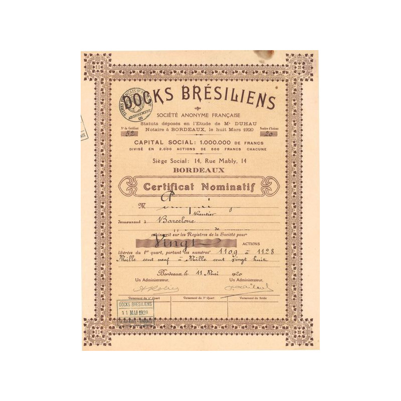 Docks Brésiliens (Certif 20 Act Nomin)