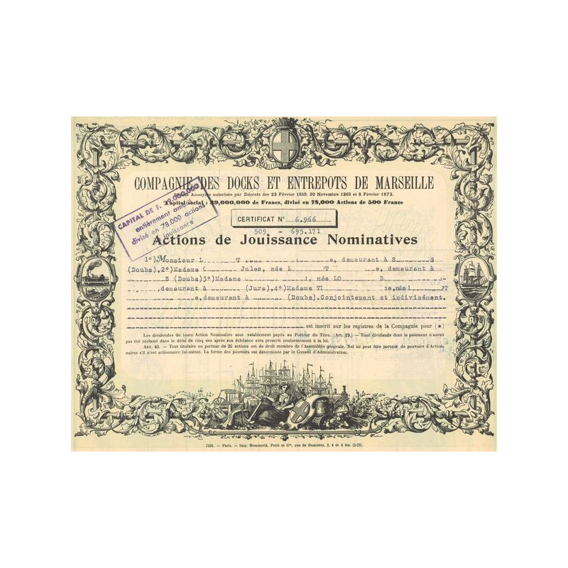 Cie des Docks et Entrepots de Marseille (Act Joussiance)