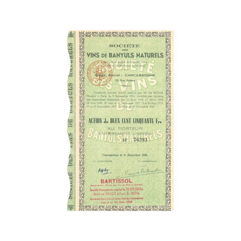 Sté des Vins de Banyuls Naturels (Act 250 F)