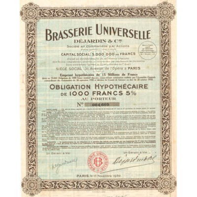 Brasserie Universelle Déjardin & Cie (Obl 1000 F 5%)