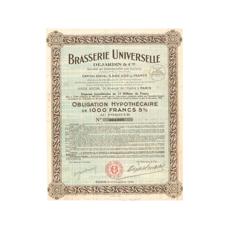 Brasserie Universelle Déjardin & Cie (Obl 1000 F 5%)