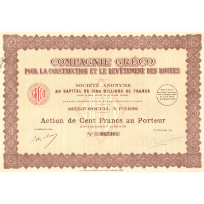 Cie Gréco pour la Construction et le Revétement des Routes (Act 100 F)