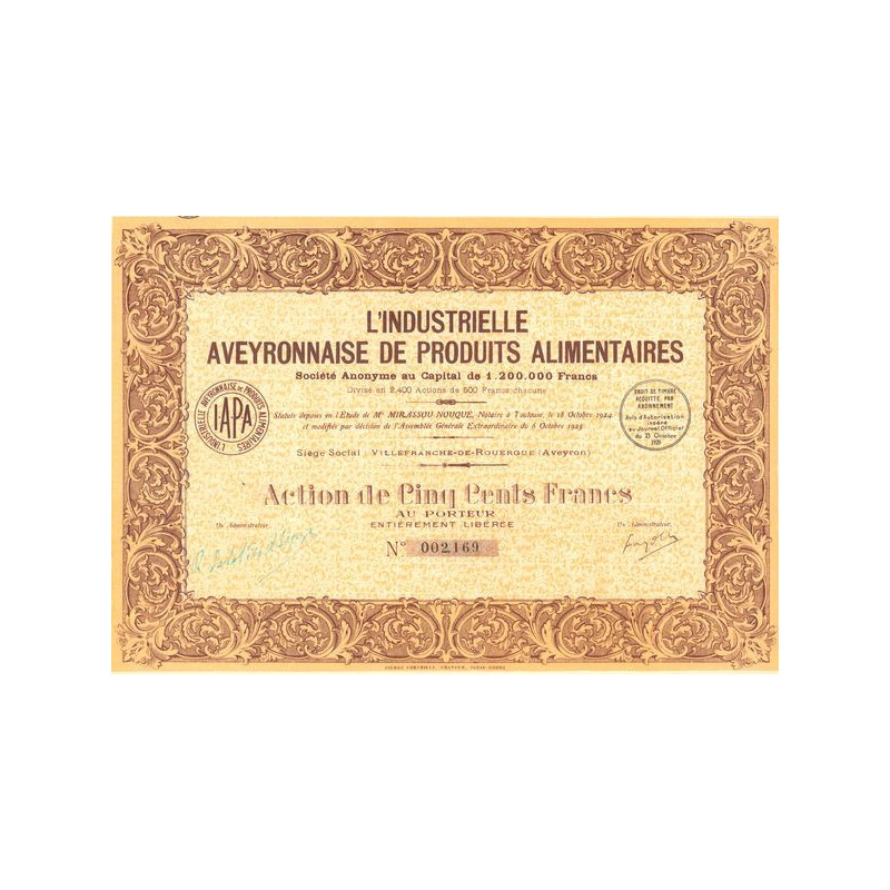 L'Industrie Aveyronnaise de Produits Alimentaires (Act 500 F)